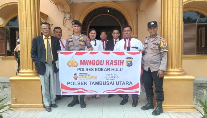 Giat Minggu Kasih, Polsek Tambusai Utara Patroli Keamanan di Tempat Ibadah Gereja