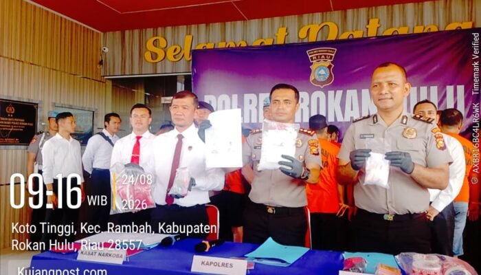 Polres Rohul Gelar Press Release, Bandar Narkotika di Rambah Ditangkap dengan Sabu 1,03 Kilogram dan 246 Butir Ekstasi