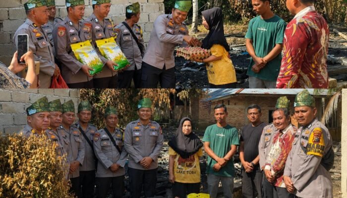 Polsek Rambah Hadir di Tengah Warga Ringankan Beban Korban Kebakaran